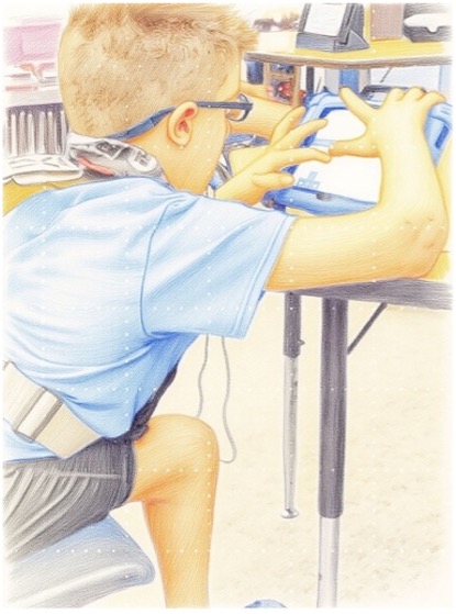 image of a student using a speech generating device